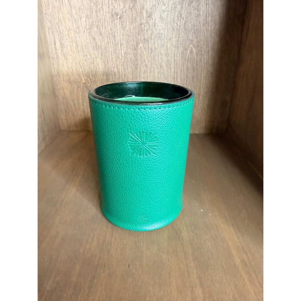Anthropologie White Cedar & Thyme Candle Green Leather Sleeve 4552 New